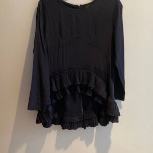 Gracia Black Ruffle pleated high low Blouse